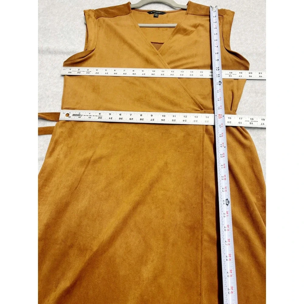 Banana Republic Dress Womens 14 Beige Wrap Midi Faux Suede Vegan Sleeveless Work
